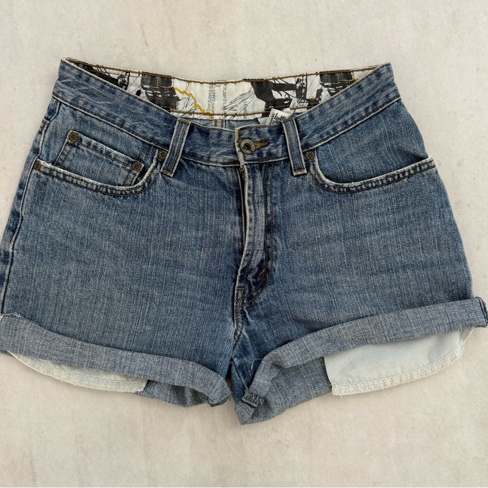 Vintage Levis Shorts Womens Size 26 Blue Denim  Distressed Cut Off Button Fly